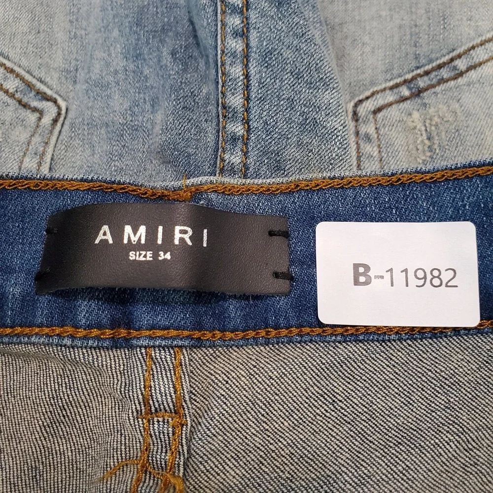 Amiri Men Jeans 34 Blue Denim‎ Slim Biker Moto Punk Streetwear Zipper Splice